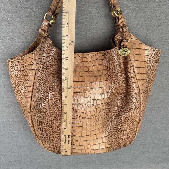 Vtg Brahmin Leather Handbag Large Tan Croc Embossed Smooth Tote Hobo Slouch Boho - Picture 9 of 16